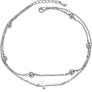 Anklet for Woman with Cross Pendant Sterling Silver Anklet